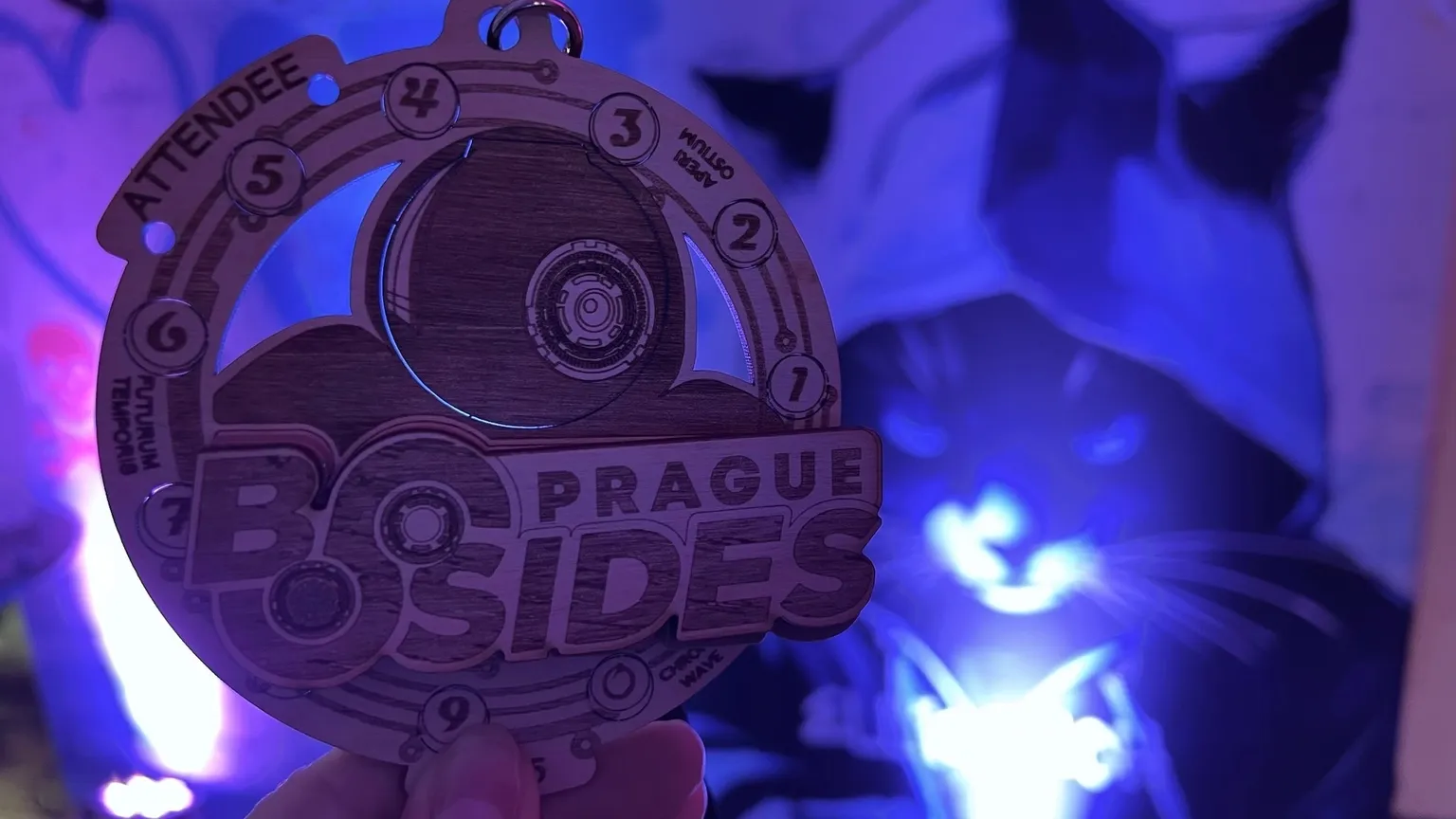 BSides Prague cybersecurity conference badge, made by Martin Hron from SentinelOne