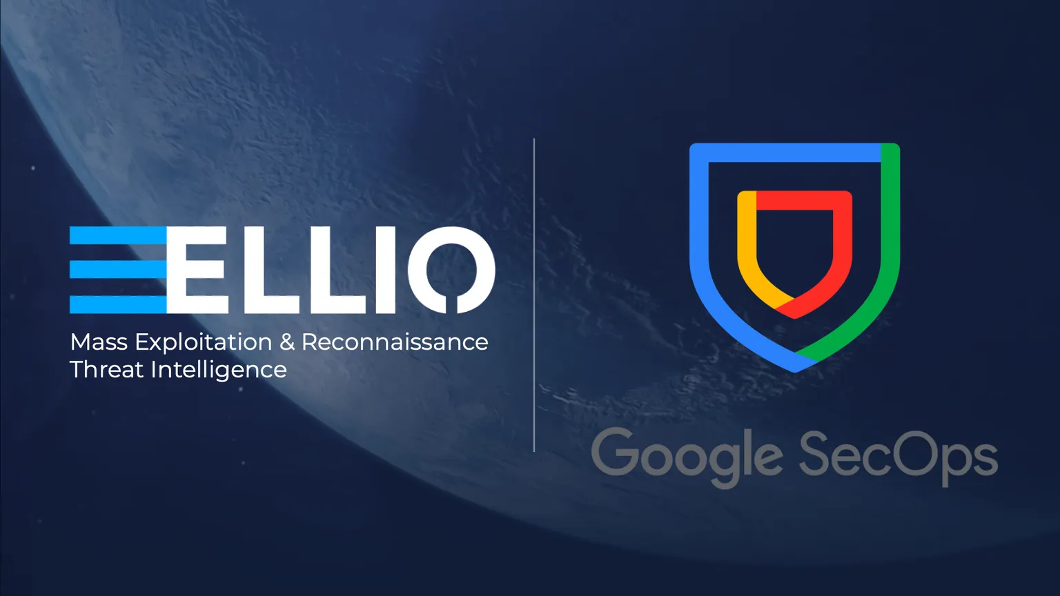 Logo ELLIO and logo Google SecOps on dark blue background